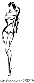 VECTOR stylish  original hand-drawn graphic with beautiful young   girl model for design. Fashion, style, youth, fitness, sports, beauty. Graphic, sketch, drawing. Sexy body.

