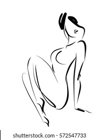 VECTOR stylish  original hand-drawn graphic with beautiful young   girl model for design. Fashion, style, youth, fitness, beauty. Graphic, sketch, drawing. Sexy body.

