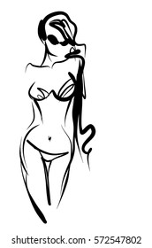 VECTOR 
stylish  original hand-drawn graphic with beautiful young   girl model for design. Fashion, style, youth, fitness, sports, beauty. Graphic, sketch, drawing. Sexy body.

