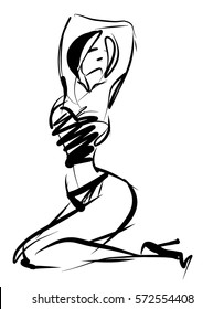 VECTOR 
stylish  original hand-drawn graphic with beautiful young   girl model for design. Fashion, style, youth, fitness, sports, beauty. Graphic, sketch, drawing. Sexy body.
