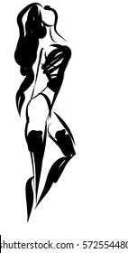 VECTOR 
stylish  original hand-drawn graphic with beautiful young   girl model for design. Fashion, style, youth, fitness, sports, beauty. Graphic, sketch, drawing. Sexy body.
