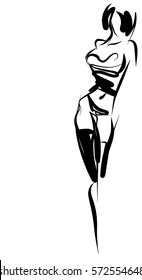 VECTOR 
stylish  original hand-drawn graphic with beautiful young   girl model for design. Fashion, style, youth, fitness, sports, beauty. Graphic, sketch, drawing. Sexy body.
