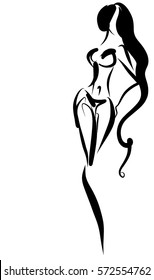 VECTOR 
stylish  original hand-drawn graphic with beautiful young   girl model for design. Fashion, style, youth, fitness, sports, beauty. Graphic, sketch, drawing. Sexy body.

