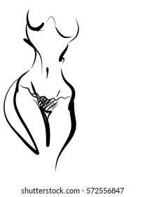 VECTOR 
stylish  original hand-drawn graphic with beautiful young   girl model for design. Fashion, style, youth, fitness, beauty. Graphic, sketch, drawing. Sexy body.

