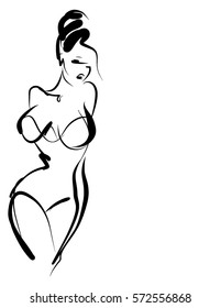 VECTOR 
stylish  original hand-drawn graphic with beautiful young   girl model for design. Fashion, style, youth, fitness, beauty. Graphic, sketch, drawing. Sexy body.
