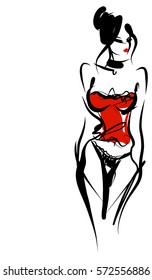 VECTOR 
stylish  original hand-drawn graphic with beautiful young   girl model for design. Fashion, style, youth, fitness, beauty. Graphic, sketch, drawing. Sexy body.
