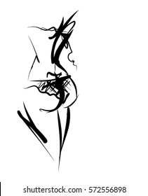 VECTOR 
stylish  original hand-drawn graphic with beautiful young   girl model for design. Fashion, style, youth, fitness, beauty. Graphic, sketch, drawing. Sexy body.
