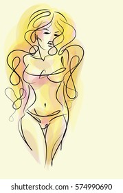 VECTOR 
stylish  original hand-drawn graphic with beautiful young   girl model for design. Fashion, style, youth, fitness, sports, beauty. Graphic, sketch, drawing. Sexy body.

