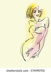 VECTOR 
stylish  original hand-drawn graphic with beautiful young   girl model for design. Fashion, style, youth, fitness, sports, beauty. Graphic, sketch, drawing. Sexy body.

