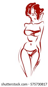 VECTOR 
stylish  original hand-drawn graphic with beautiful young   girl model for design. Fashion, style, youth, fitness, sports, beauty. Graphic, sketch, drawing. Sexy body.

