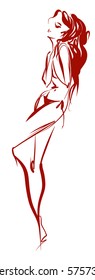 VECTOR 
stylish  original hand-drawn graphic with beautiful young   girl model for design. Fashion, style, youth, fitness, sports, beauty. Graphic, sketch, drawing. Sexy body.

