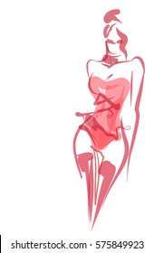 VECTOR 
stylish  original hand-drawn graphic with beautiful young   girl model for design. Fashion, style, youth, fitness, sports, beauty. Graphic, sketch, drawing. Sexy body.
