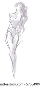 VECTOR 
stylish  original hand-drawn graphic with beautiful young   girl model for design. Fashion, style, youth, fitness, sports, beauty. Graphic, sketch, drawing. Sexy body.

