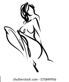 VECTOR 
stylish  original hand-drawn graphic with beautiful young   girl model for design. Fashion, style, youth, fitness, sports, beauty. Graphic, sketch, drawing. Sexy body.
