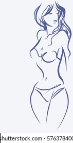 VECTOR 
stylish  original hand-drawn graphic with beautiful young   girl model for design. Fashion, style, youth, fitness, sports, beauty. Graphic, sketch, drawing. Sexy body.

