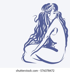 VECTOR 
stylish  original hand-drawn graphic with beautiful young   girl model for design. Fashion, style, youth, fitness, sports, beauty. Graphic, sketch, drawing. Sexy body.

