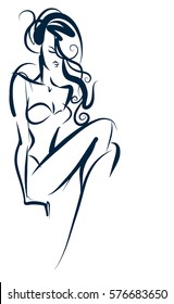 VECTOR 
stylish  original hand-drawn graphic with beautiful young   girl model for design. Fashion, style, youth, fitness, sports, beauty. Graphic, sketch, drawing. Sexy body.
