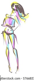 VECTOR 
stylish  original hand-drawn graphic with beautiful young   girl model for design. Fashion, style, youth, fitness, sports, beauty. Graphic, sketch, drawing. Sexy body.
