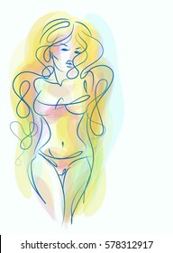VECTOR 
stylish  original hand-drawn graphic with beautiful young   girl model for design. Fashion, style, youth, fitness, sports, beauty. Graphic, sketch, drawing. Sexy body.
