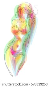 VECTOR 
stylish  original hand-drawn graphic with beautiful young   girl model for design. Fashion, style, youth, fitness, sports, beauty. Graphic, sketch, drawing. Sexy body.
