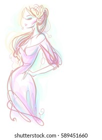 VECTOR 
stylish  original hand-drawn graphic with beautiful young   girl model for design. Fashion, style, youth, fitness, sports, beauty. Graphic, sketch, drawing
