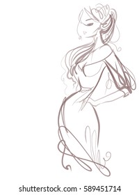 VECTOR 
stylish  original hand-drawn graphic with beautiful young   girl model for design. Fashion, style, youth, fitness, sports, beauty. Graphic, sketch, drawing
