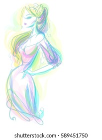 VECTOR 
stylish  original hand-drawn graphic with beautiful young   girl model for design. Fashion, style, youth, fitness, sports, beauty. Graphic, sketch, drawing
