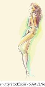 VECTOR 
stylish  original hand-drawn graphic with beautiful young   girl model for design. Fashion, style, youth, fitness, sports, beauty. Graphic, sketch, drawing
