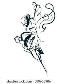 VECTOR 
stylish  original hand-drawn graphic with beautiful young   girl model for design. Fashion, style, youth, fitness, sports, beauty. Graphic, sketch, drawing. 