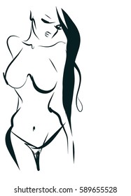 VECTOR 
stylish  original hand-drawn graphic with beautiful young   girl model for design. Fashion, style, youth, fitness, sports, beauty. Graphic, sketch, drawing. Sexy body.
