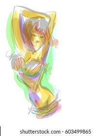 VECTOR 
stylish  original hand-drawn graphic with beautiful young girl model for design. Fashion, style, youth, fitness, sports, beauty. Graphic, sketch, drawing. Woman.


