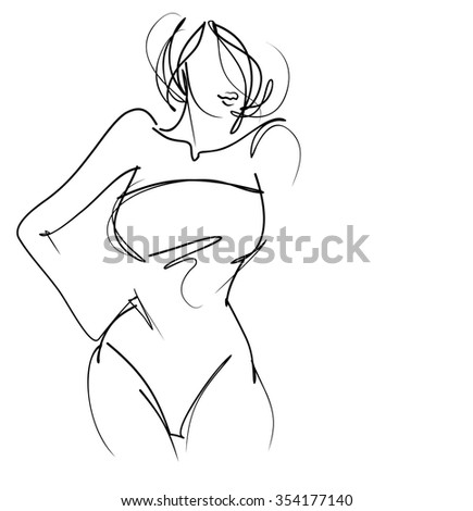 
VECTOR 
stylish  original hand-drawn graphic with beautiful young   girl model for design. Fashion, style, youth, fitness, sports, beauty. Graphic, sketch, drawing. Sexy body.
