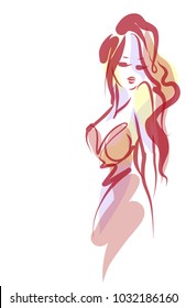 VECTOR 
stylish  original hand-drawn graphics portrait  with beautiful young attractive girl model for design. Fashion, style,    beauty . Graphic, sketch drawing. Sexy  woman

