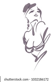 VECTOR 
stylish  original hand-drawn graphics portrait  with beautiful young attractive girl model for design. Fashion, style,    beauty . Graphic, sketch drawing. Sexy  woman

