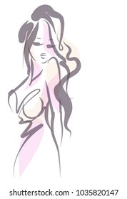 VECTOR 
stylish  original hand-drawn graphics portrait  with beautiful young attractive girl model for design. Fashion, style,    beauty . Graphic, sketch drawing. Sexy  woman
