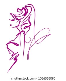VECTOR 
stylish  original hand-drawn graphics portrait  with beautiful young attractive girl model for design. Fashion, style,    beauty . Graphic, sketch drawing. 
