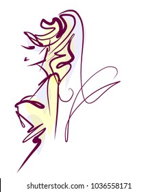 VECTOR 
stylish  original hand-drawn graphics portrait  with beautiful young attractive girl model for design. Fashion, style,    beauty . Graphic, sketch drawing. 
