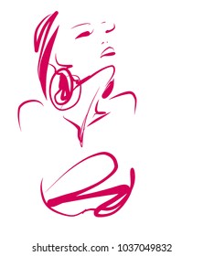 VECTOR 
stylish  original hand-drawn graphics portrait  with beautiful young attractive girl model for design. Fashion, style,    beauty . Graphic, sketch drawing. Sexy  woman
