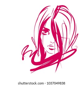 VECTOR 
stylish  original hand-drawn graphics portrait  with beautiful young attractive girl model for design. Fashion, style,    beauty . Graphic, sketch drawing. Sexy  woman
