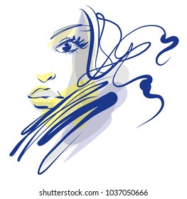 VECTOR 
stylish  original hand-drawn graphics portrait  with beautiful young attractive girl model for design. Fashion, style,    beauty . Graphic, sketch drawing. Sexy  woman


