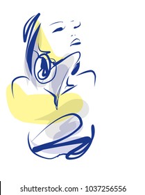 VECTOR 
stylish  original hand-drawn graphics portrait  with beautiful young attractive girl model for design. Fashion, style,    beauty . Graphic, sketch drawing. Sexy  woman
