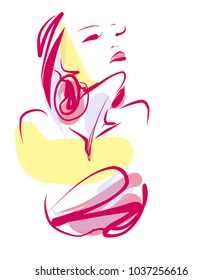 VECTOR 
stylish  original hand-drawn graphics portrait  with beautiful young attractive girl model for design. Fashion, style,    beauty . Graphic, sketch drawing. Sexy  woman
