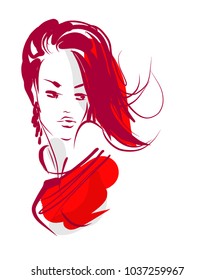  VECTOR 
stylish  original hand-drawn graphics portrait  with beautiful young attractive girl model for design. Fashion, style,    beauty . Graphic, sketch drawing. Sexy  woman


