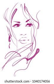 VECTOR 
stylish  original hand-drawn graphics portrait  with beautiful young attractive girl model for design. Fashion, style,    beauty . Graphic, sketch drawing. Sexy  woman

