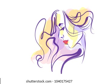 VECTOR 
stylish  original hand-drawn graphics portrait  with beautiful young attractive girl model for design. Fashion, style,    beauty . Graphic, sketch drawing. Sexy  woman



