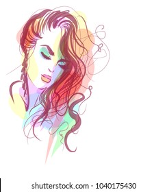 VECTOR 
stylish  original hand-drawn graphics portrait  with beautiful young attractive girl model for design. Fashion, style,    beauty . Graphic, sketch drawing. Sexy  woman



