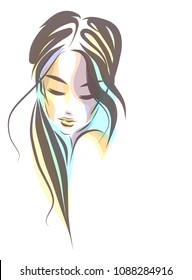 VECTOR stylish  original hand-drawn graphics portrait  with beautiful young attractive girl model for design. Fashion, style,  beauty. Graphic, sketch drawing.  logotype
