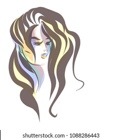 VECTOR stylish  original hand-drawn graphics portrait  with beautiful young attractive girl model for design. Fashion, style, beauty. Graphic, sketch drawing. logotype
