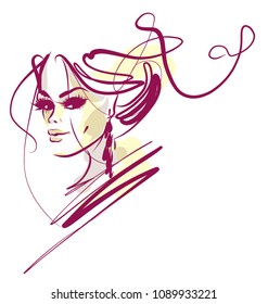 
VECTOR 
stylish  original hand-drawn graphics portrait  with beautiful young attractive girl model for design. Fashion, style,    beauty . Graphic, sketch drawing.  
logotype

