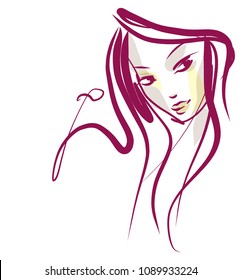 
VECTOR 
stylish  original hand-drawn graphics portrait  with beautiful young attractive girl model for design. Fashion, style,    beauty . Graphic, sketch drawing.  
logotype

